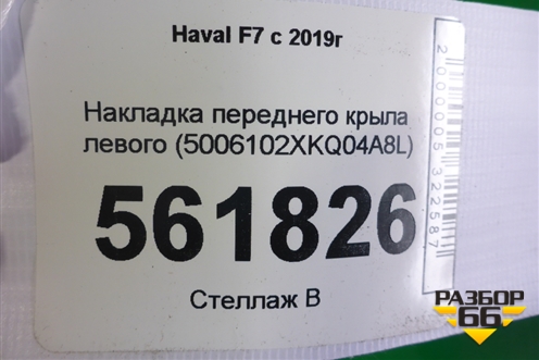 Накладка переднего крыла левого (5006102XKQ04A8L) для Haval F7 с 2019г