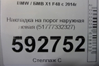 Накладка на порог наружная левая (51777332327) для BMW X1 F48 с 2014г (Х1 Ф48)