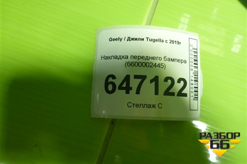 Накладка переднего бампера (6600002445) для Geely Tugella с 2019г