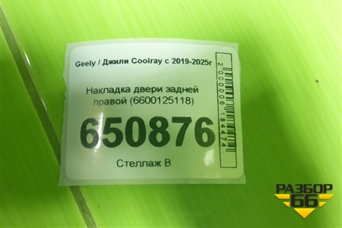 Накладка двери задней правой (6600125118) для Geely Coolray с 2019-2025г