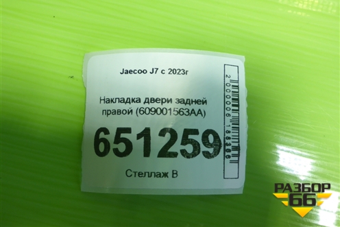 Накладка двери задней правой (609001563AA) для Jaecoo J7 с 2023г