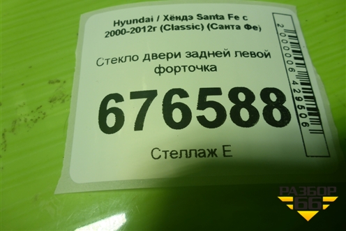 Стекло двери задней левой форточка для Hyundai Santa Fe с 2000-2012г (Classic) (Санта Фе)