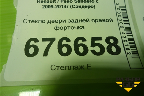 Стекло двери задней правой форточка для Renault Sandero с 2009-2014г (Сандеро)
