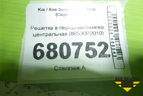 Решетка в передний бампер центральная (под парктроник) (86530P2010) для Kia Sorento IV с 2020г (Соренто 4)