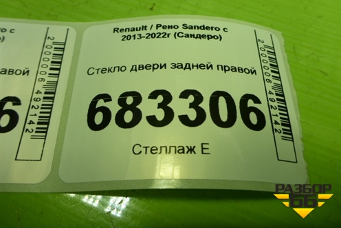 Стекло двери задней правой для Renault Sandero с 2013-2022г (Сандеро)
