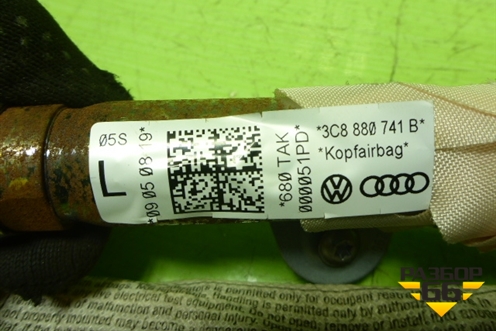 Подушка безопасности боковая шторка левая (3C8880741B) для Volkswagen Passat-CC с 2008г (Пассат ЦЦ)