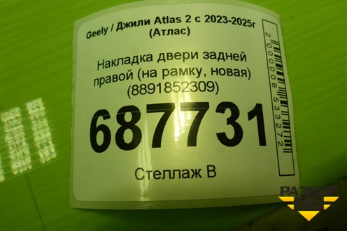 Накладка двери задней правой (на рамку, новая) (8891852309) для Geely Atlas 2 с 2023-2025г (Атлас)
